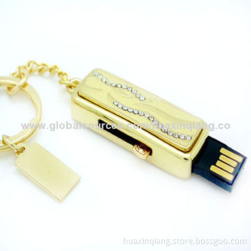 Diamond Push-pull USB Flash Drive, 512MB-32GB Capacity, Metal + Diamond Material, USB 2.0